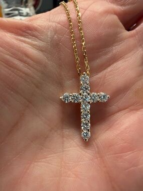 14 karat yellow gold lab diamond cross with 14 karat gold 18 inch chain